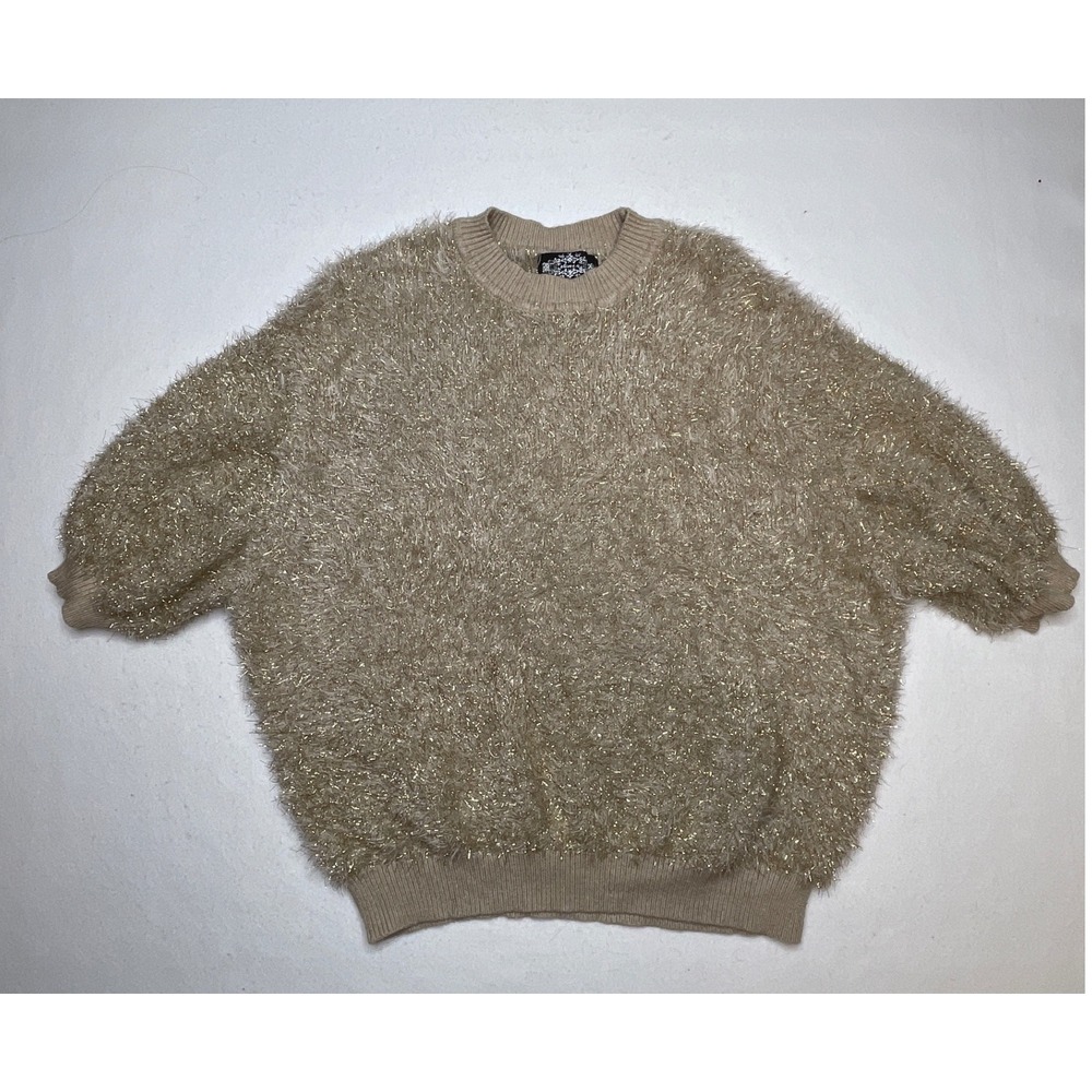 Oliver. O by Escio Women Sweater Eyelash Knit Puff Sleeve L Gold Anthropologie